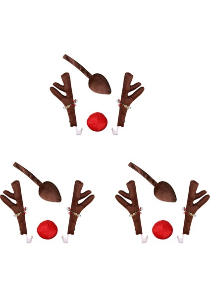 3x Ren Geyiği Dekorasyon Aracı Burun Boynuz Kostüm Seti Rudolph Noel Ren Geyiği Karınca Kırmızı Burun Süsleri Elk Boynuzları (Yurt Dışından)