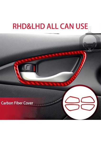 Abs Kırmızı Karbon Fiber Iç Kapı Kolu Kapak Trim Dekor Çıkartması Honda Civic 10. Gen 2016 2017 2018 2019 (Yurt Dışından) modelleri