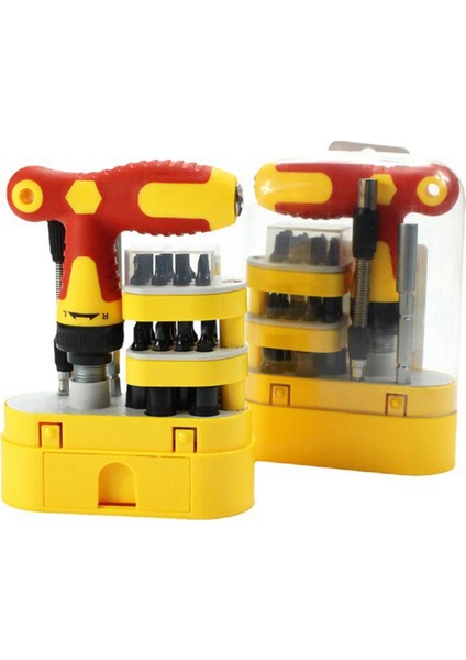 T Şeklinde Çift Yönlü Cırcır Tornavida Seti Teleskopik Çok Açılı Bakım Tornavida Kombinasyon Aracı Seti (Yurt Dışından)