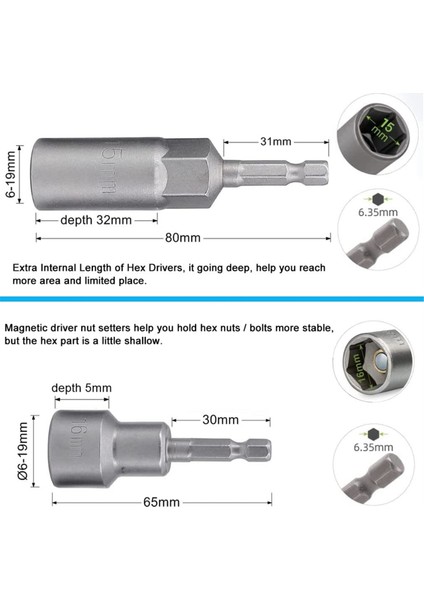 Manyetik Somun Sürücü Seti, Darbe Sürücü Bit Seti, Darbe Matkapları Için Metrik 6MM-19MM Tornavida Bitleri, Uzun Cıvata Altıgen Soketi (Yurt Dışından) fiyatları