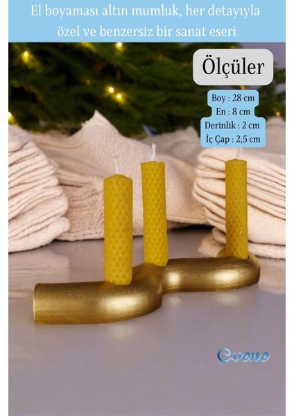 Altın Mumluk Şamdan Ince Mum Uyumlu Model 14