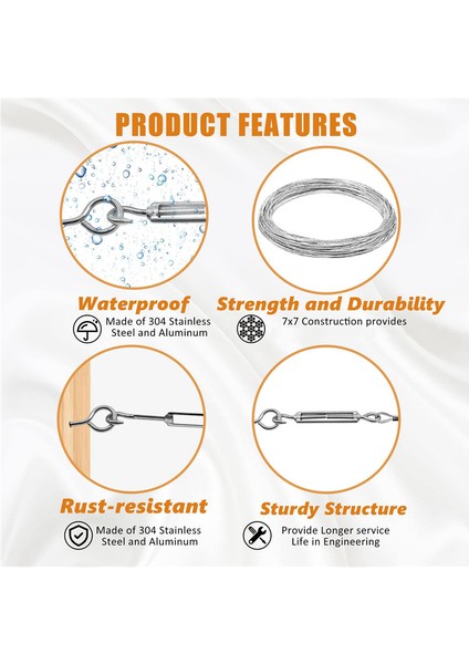 1/16INCH Turnikili Tel Germe Kiti Ağır Turnikli Kablo Korkuluk Kiti 65FT Tel Halat, M5 Kanca ve Göz Turnazet Kiti (Yurt Dışından) modelleri