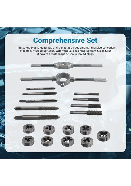 20PCS Metrik El Musluk ve Kalıp Set M3-M12 Vida Iplik Fişleri Düz Konik Rayba Araçları (Yurt Dışından) fırsatları