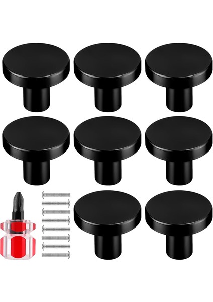 8pcs Dolap Düğmeleri, Yuvarlak Şifoniyer Çekme Düğmesi Gardırop Çekme Kapı Kolu 8 Vidalı Çekmeceli Çekmece Mutfak Siyah (Yurt Dışından)