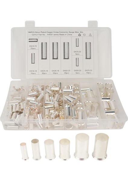 190 Pcs (Awg 8 6 4 2 1 2/0) 2/0-8 Gauge Wire Ferrules Kitleri Kaplamalı Bakır Kıvrım Konnektörü Ferrules Pim Kablosu Uç (Yurt Dışından)