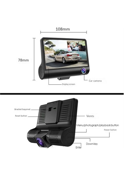 3 Kameralar Lens 4.0 Inç Araba Dvr Kamera Kaydedici Fhd 1080P Gece Vizyon Dash Cam Destek Dikiz Kamera (Yurt Dışından) modelleri