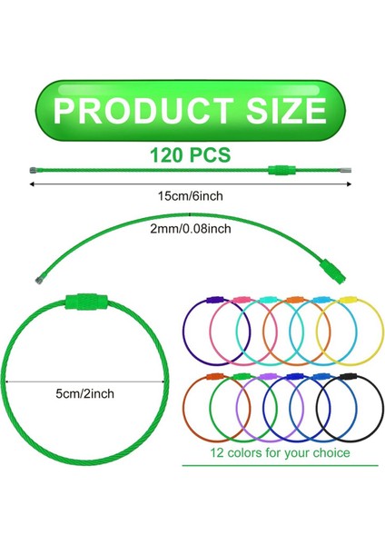 120PCS Tel Anahtar Halkaları Vidalı Kilidi, 6 Inç Kablo Tel Anahtar Zinciri Kablo Halkaları Açık Hava Yürüyüşü Için (12 Renk) (Yurt Dışından) modelleri