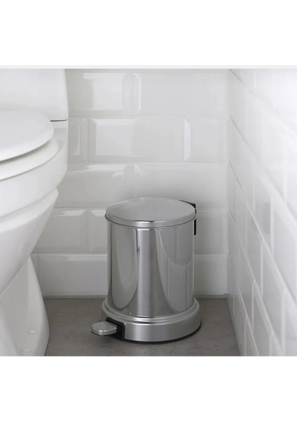 Çöp Kovası & Tuvalet Fırçası - Paslanmaz Çelik 4 Litre Gri