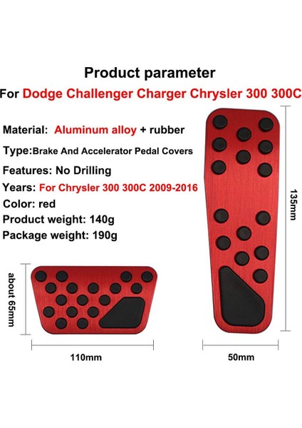 Dodge Challenger Charger Chrysler Için Araba Alüminyum Pedal Kapağı 300 300C Fren ve Hızlandırıcı Pedal Aksesuarları, Kırmızı (Yurt Dışından) fiyatları