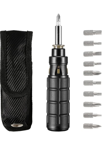 Phillips/slotted/torx/hex Bits ve 1/4 Inç Somun Sürücüsü ile 10 Arada Multibitli Cırcır Tornavida, Kemer Torbası ile (Yurt Dışından)