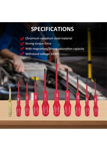 Penggong Yalıtımlı Tornavida Seti 1000V Yalıtımlı Elektrikçi Tornavida, Test Kalemi ile Yuvalı Filipler Tornavida ile (Yurt Dışından) indirimleri