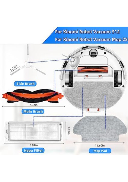 Xiaomi Robot Süpürge S12 ve Vakum Paspas 2s Robot Süpürge Için, Ana Yan Fırçalar Filtreler Paspas Mendilleri (Yurt Dışından) modelleri