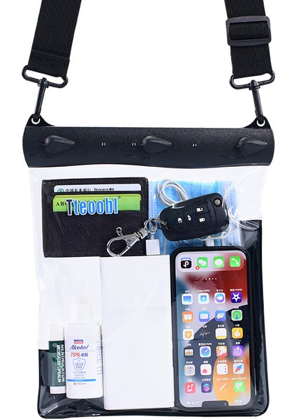 Şeffaf Dokunmatik Ekran Filmli Büyük Kapasiteli Su Geçirmez Telefon Kılıfı Dalış Yüzen Koruma Omuz Çantası Kılıfı - Siyah (Yurt Dışından)
