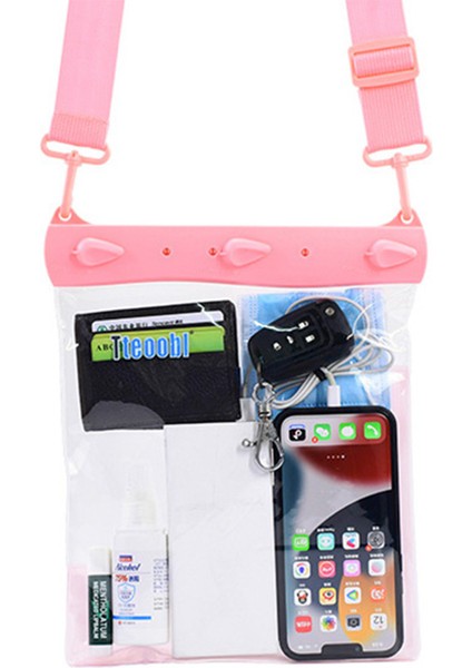 Büyük Kapasiteli Su Geçirmez Telefon Kılıfı Dalış Yüzen Koruma Omuz Çantası Kılıfı Şeffaf Dokunmatik Ekran Filmi - Pembe (Yurt Dışından)