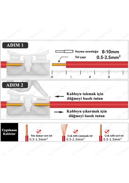 3 Telli Vidasız Yaylı Kablo Birleştirici Klemens 5 Adet modelleri