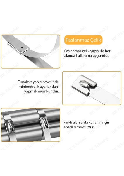 Paslanmaz Çelik Metal Kablo Bağı 7.9 x 200 mm 5 Adet fiyatları