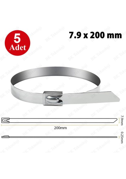 Paslanmaz Çelik Metal Kablo Bağı 7.9 x 200 mm 5 Adet modelleri