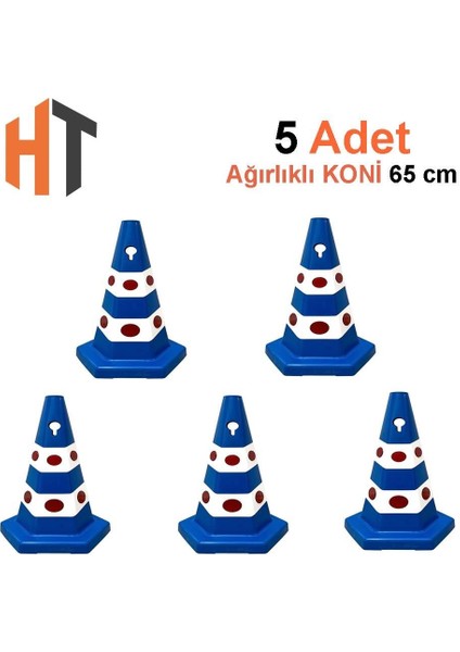 Mavi Kedi Gözlü Altıgen Trafik Konisi 65 cm Trafik Dubası -5 Set