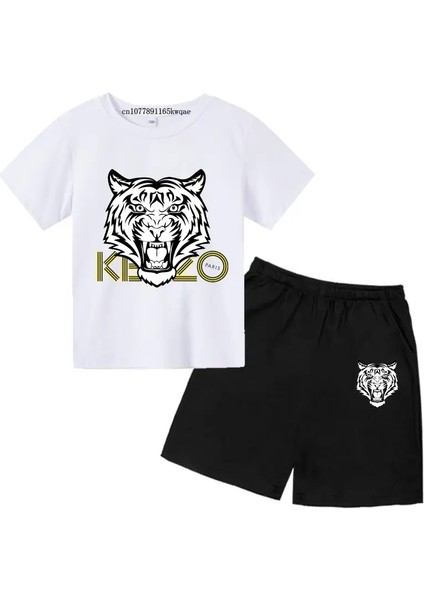 2-13 Yıl Erkek Kızlar Moda Çocuk Kıyleri Erkekler Kısa Setler Gril Kıyler Takım Elbise Kaplan Kafa Baskı Setleri Gloscolor: 3/çocuk Boyutu: 100 (85-95CM) (Yurt Dışından)