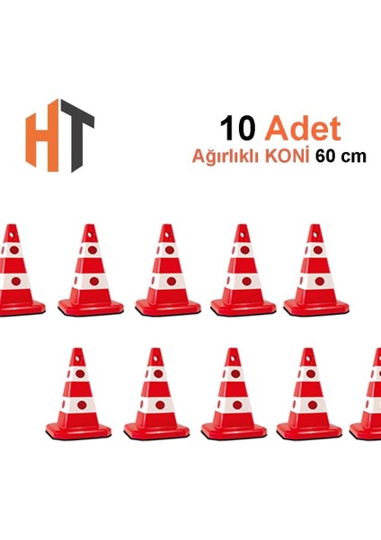 Ultra Kedi Gözlü Trafik Konisi Ağırlıklı 60 cm Trafik Dubası-10 Adet