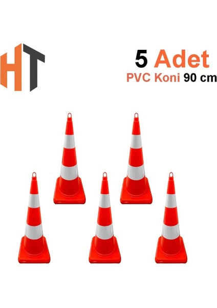 5'li Pvc Trafik Konisi Seti 75 cm Çift Reflektifli Trafik Dubası