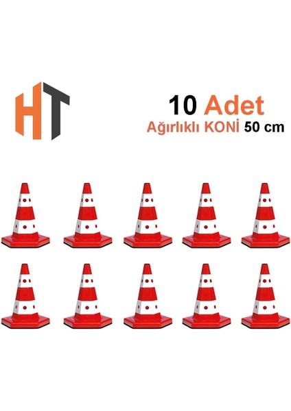 Klasik Kedi Gözlü Trafik Konisi 50 cm Ağırlıklı Trafik Dubası-10 Adet