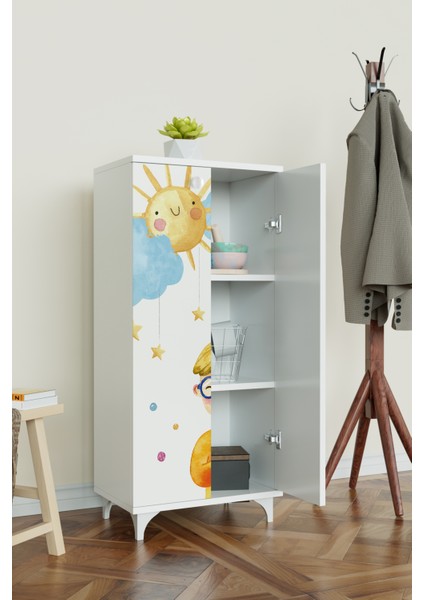 Sunny Day Çocuk Odası Beyaz Dolap 3 Raflı Çok Amaçlı Baskılı Oyuncak Dolabı fiyatları