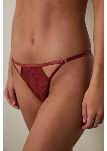 Bordo Dantelli Normal Bel String Külot