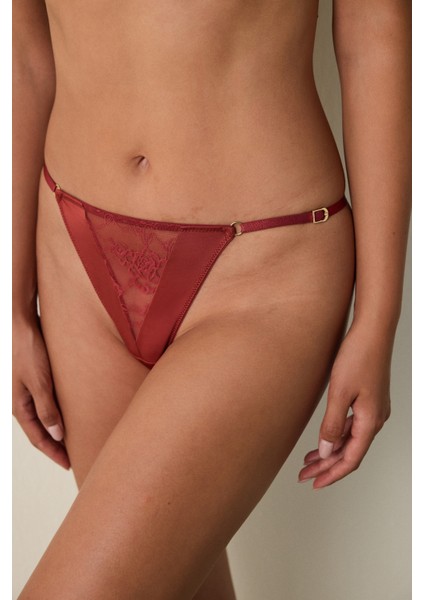 Bordo Normal Bel Saten Yüksek Kesim Brazilian Külot