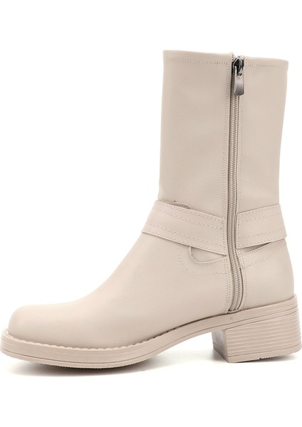 Kadın Ten Fermuarlı Küt Burun Kalın Topuklu Biker Bot fırsatları