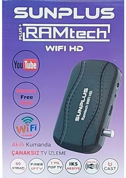 Ramtech Sunplus Dahili Wifi Hd Full Hd Uydu Alıcısı Çanaklı-Çanaksız Akıllı Kumanda