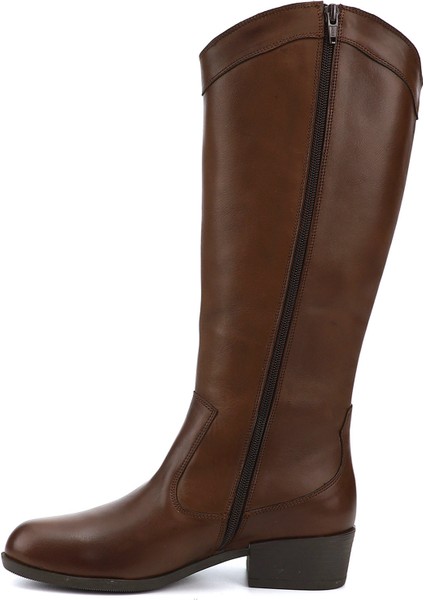 Kadın Kahve Antik Fermuarlı Kalın Topuklu Hakiki Deri Kovboy Çizme modelleri