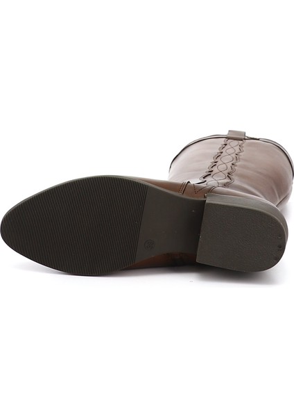 Kadın Kahve Antik Fermuarlı Kalın Topuklu Hakiki Deri Kovboy Çizme fırsatları