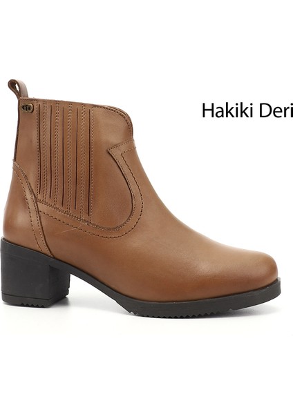 Kadın Vizon Fermuarlı Kalın Topuklu Hakiki Deri Bot