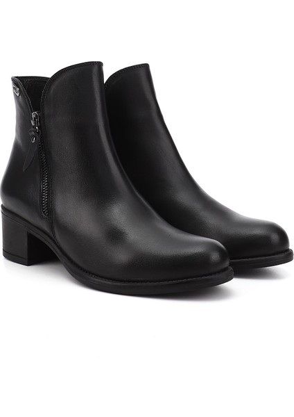 Kadın Siyah Çift Fermuarlı Kalın Topuklu Hakiki Deri Bot fiyatları