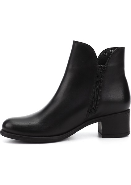 Kadın Siyah Çift Fermuarlı Kalın Topuklu Hakiki Deri Bot modelleri