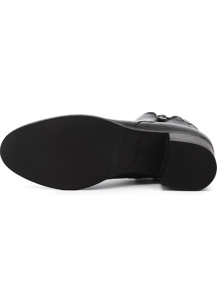 Kadın Siyah Çift Fermuarlı Kalın Topuklu Hakiki Deri Bot fırsatları