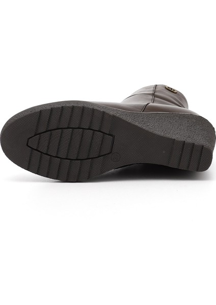 Kadın Kahverengi Fermuarlı Dolgu Topuklu Hakiki Deri Bot indirimleri