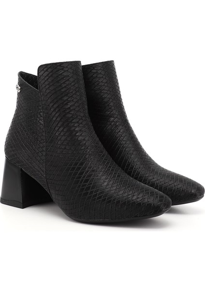 Kadın Siyah Deri Fermuarlı Kalın Topuklu Bot modelleri