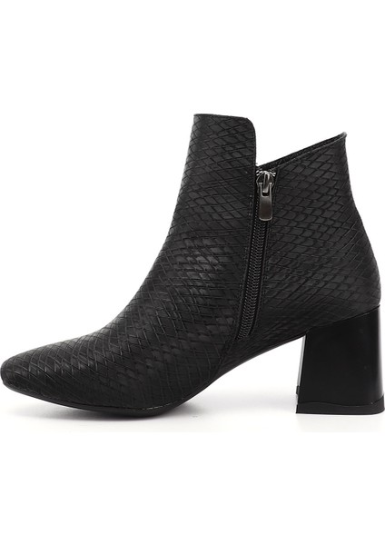 Kadın Siyah Deri Fermuarlı Kalın Topuklu Bot fırsatları