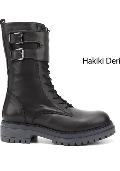 Kadın Gri - Gri Fermuarlı Hakiki Deri Postal Bot