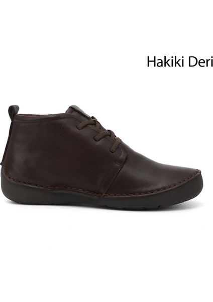 Kadın Kahve Bağcıklı Hakiki Deri Comfort Bot