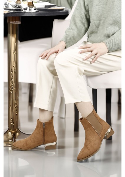 Kadın Taba Fermuarlı Sivri Burun Kalın Topuklu Chelsea Bot fiyatları