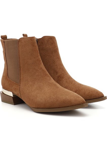 Kadın Taba Fermuarlı Sivri Burun Kalın Topuklu Chelsea Bot modelleri