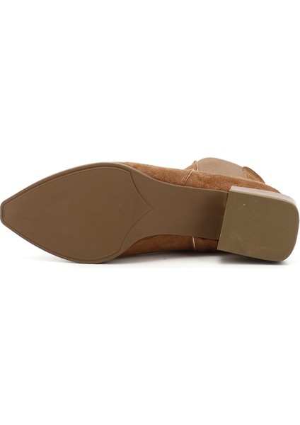 Kadın Taba Fermuarlı Sivri Burun Kalın Topuklu Chelsea Bot indirimleri