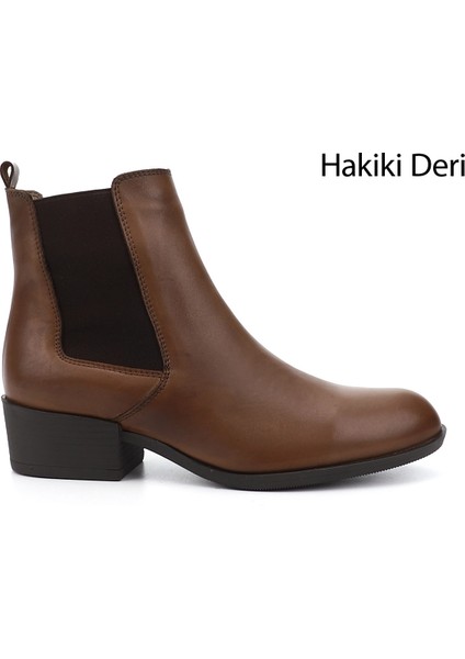Kadın Vizon Antik Fermuarlı Kalın Topuklu Hakiki Deri Chelsea Bot