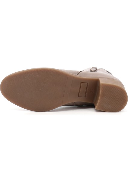 Kadın Bej Çift Fermuarlı Kalın Topuklu Hakiki Deri Bot fırsatları