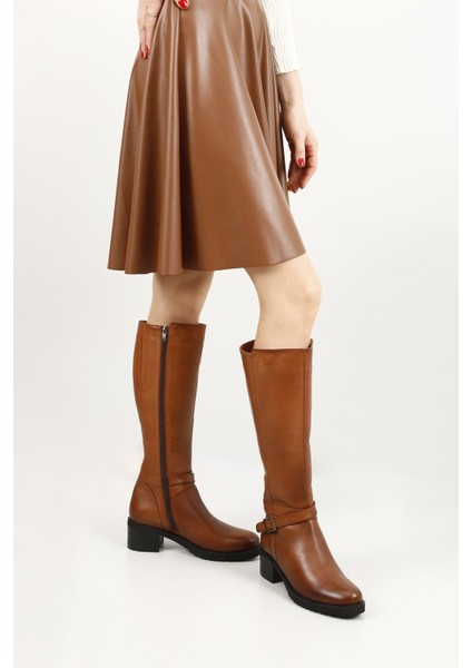 Kadın Taba Antik Fermuarlı Kalın Topuklu Hakiki Deri Çizme fiyatları