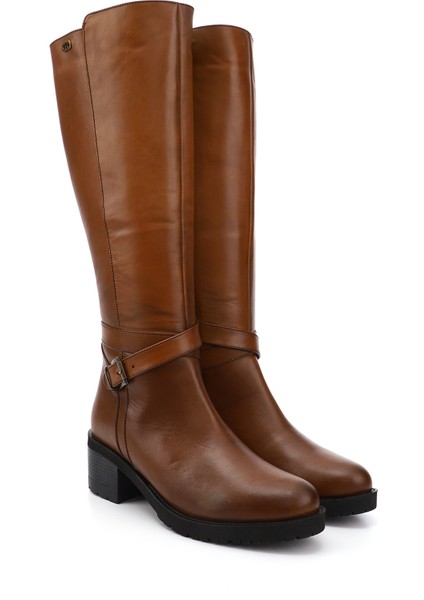 Kadın Taba Antik Fermuarlı Kalın Topuklu Hakiki Deri Çizme modelleri