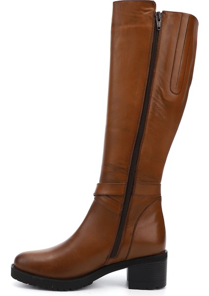 Kadın Taba Antik Fermuarlı Kalın Topuklu Hakiki Deri Çizme fırsatları